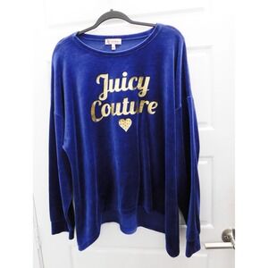 Womens Juicy Couture Oversized Velour Sweatshirt Cursive Heart Logo Blue L NWT